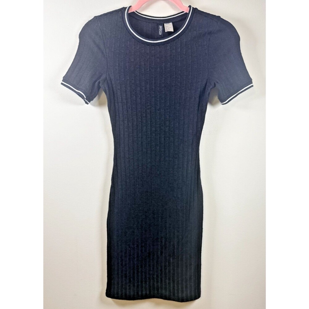 Divided H&M Black Ribbed Knit Bodycon Dress Crew Neck Stretch Short Sleeve 4
